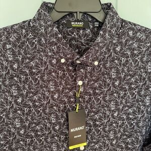 Murano Performance Black & White Floral Button Down Dress Shirt 2X Big Man NWT